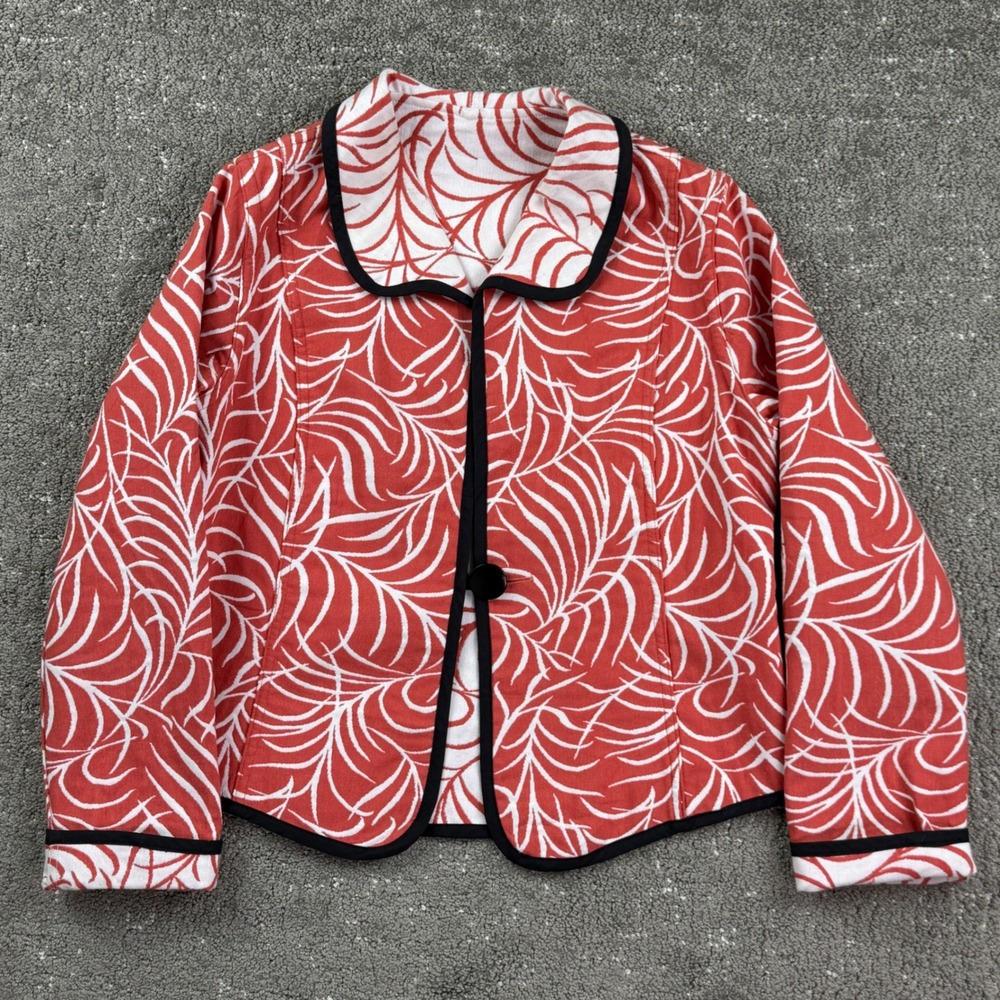 Trimdin Womens L Reversible Jacket Red White Artisan Art to Wear Blazer Chic
